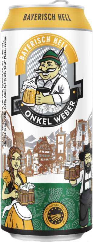 Пиво светлое фильтрованнон Онкель Вебер Байриш Хелл 5,4% 0,5л жб