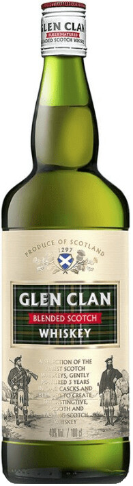 Виски купажированный шотландский Глен Клан 3 года 40% 1л