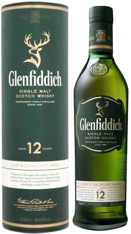 Виски односолодовый Гленфиддик 12 лет 40% 0.7л в подарочном тубусе
