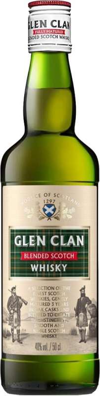 Виски купажированный шотландский Глен Клан выдержка 3 года 40% 0,5